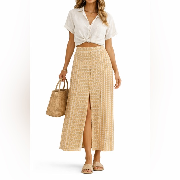 Rip Curl Dresses & Skirts - Rip Curl Mustard Geometric Midi Skirt Button Front Surf Resort Boho Size S